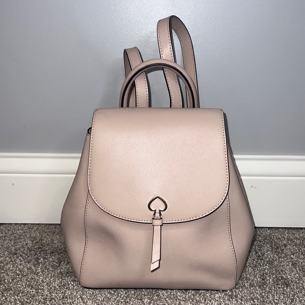 Kate Spade Adel Medium Flap Backpack in Warm Beige Leather